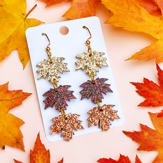 🍂 Glittery Fall Leaf Earrings – Handmade Autumn Jewelry