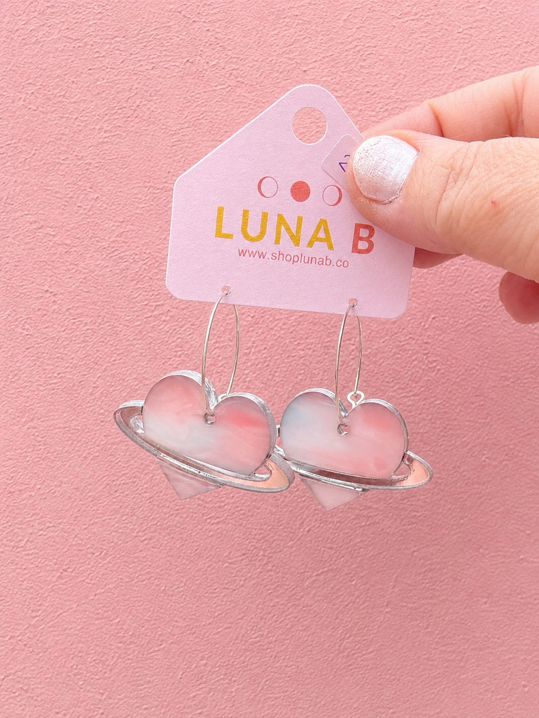 Cotton Candy Heart Planet Earrings | Pink & Blue Saturn Earrings