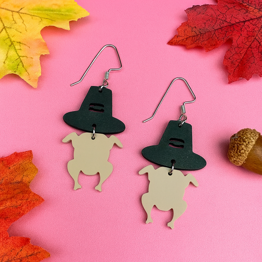 Pilgrim Turkey Earrings – Acrylic Thanksgiving Dangles