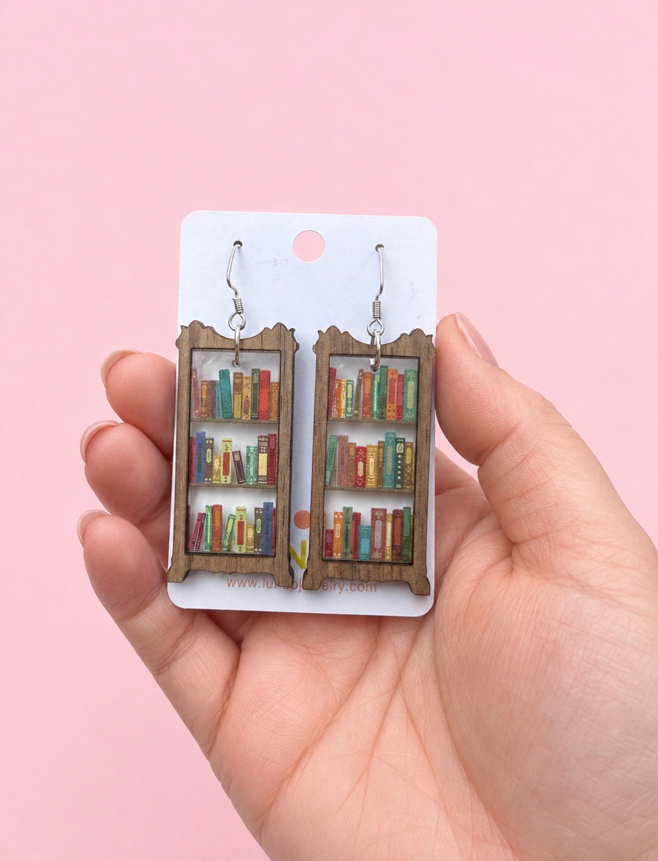 Walnut Bookshelf Earrings | Book Lover & Library Earrings