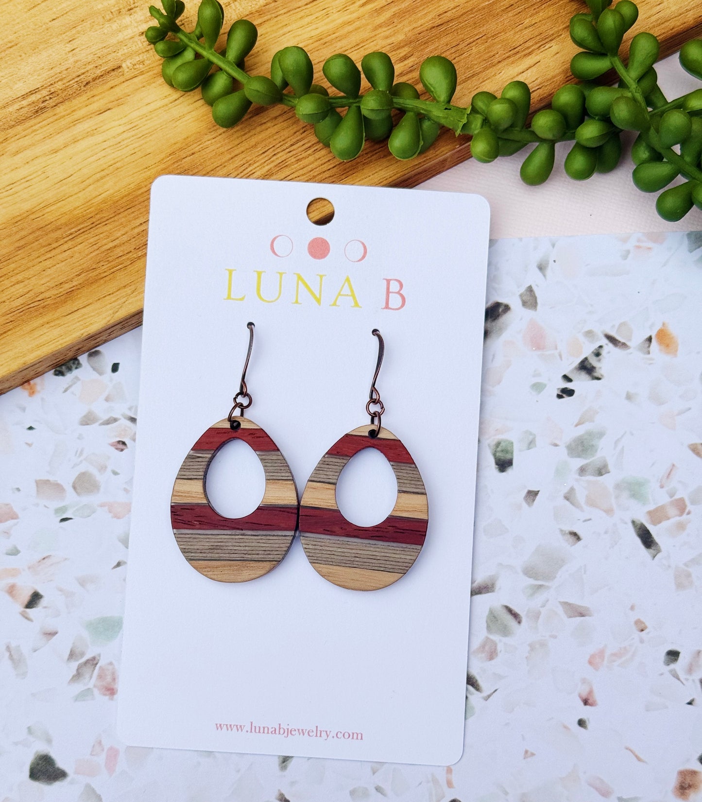 Earthy Boho Teardrop Wood Earrings