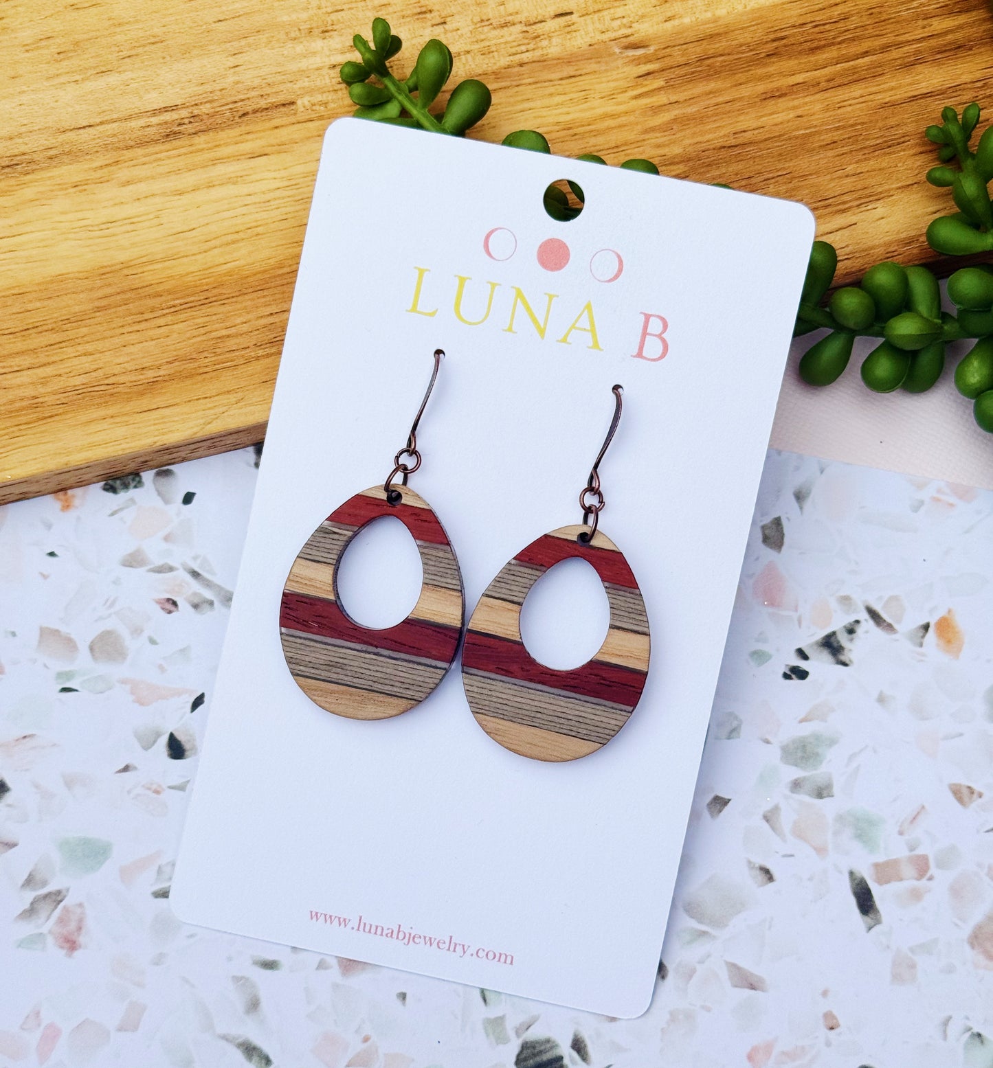 Earthy Boho Teardrop Wood Earrings