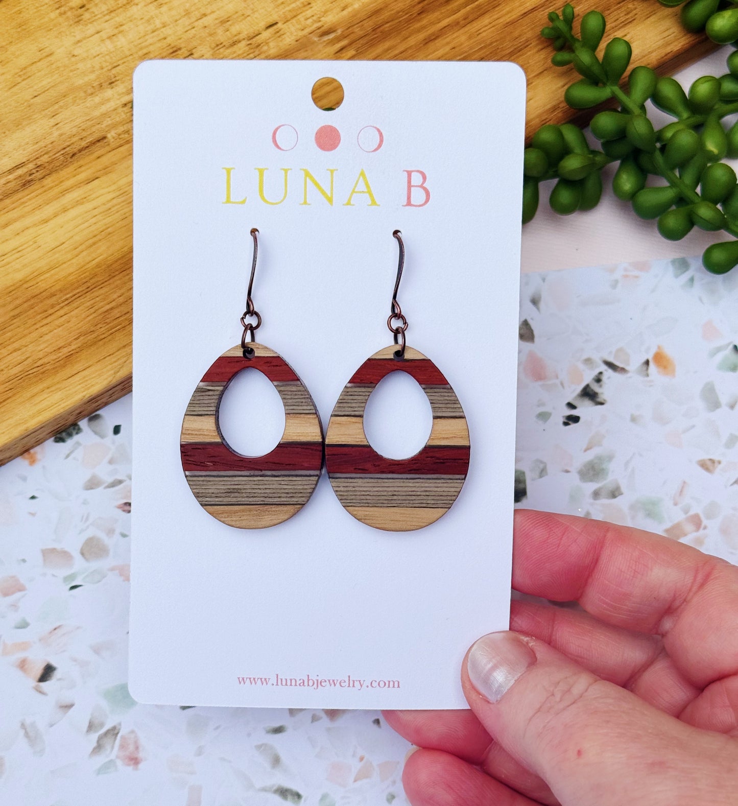 Earthy Boho Teardrop Wood Earrings