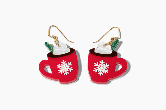 Hot Cocoa Christmas Earrings – Festive Laser-Cut Acrylic Holiday Jewelry