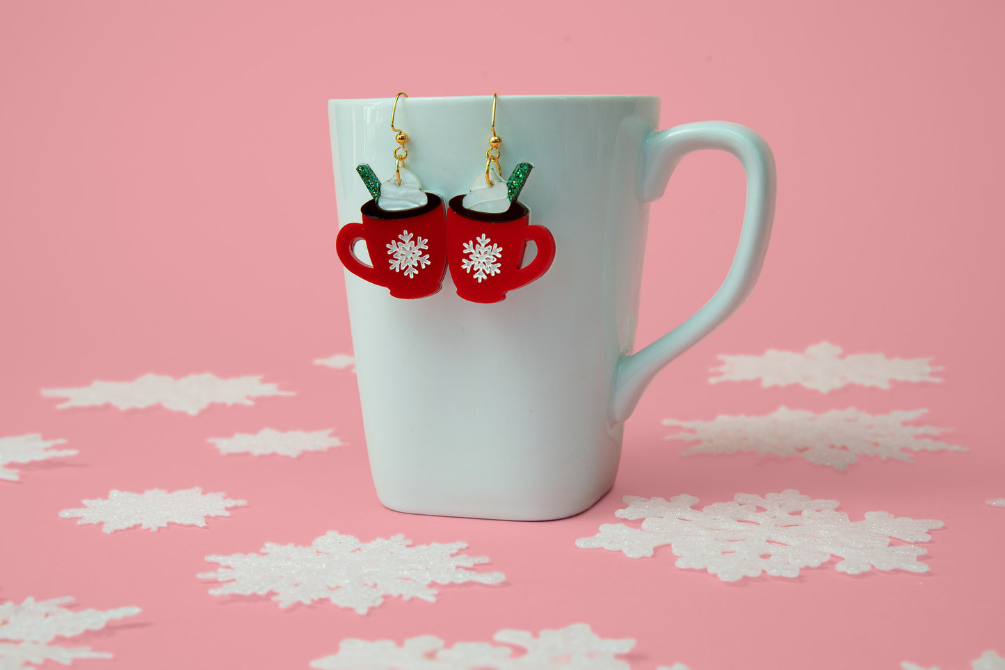 Hot Cocoa Christmas Earrings – Festive Laser-Cut Acrylic Holiday Jewelry