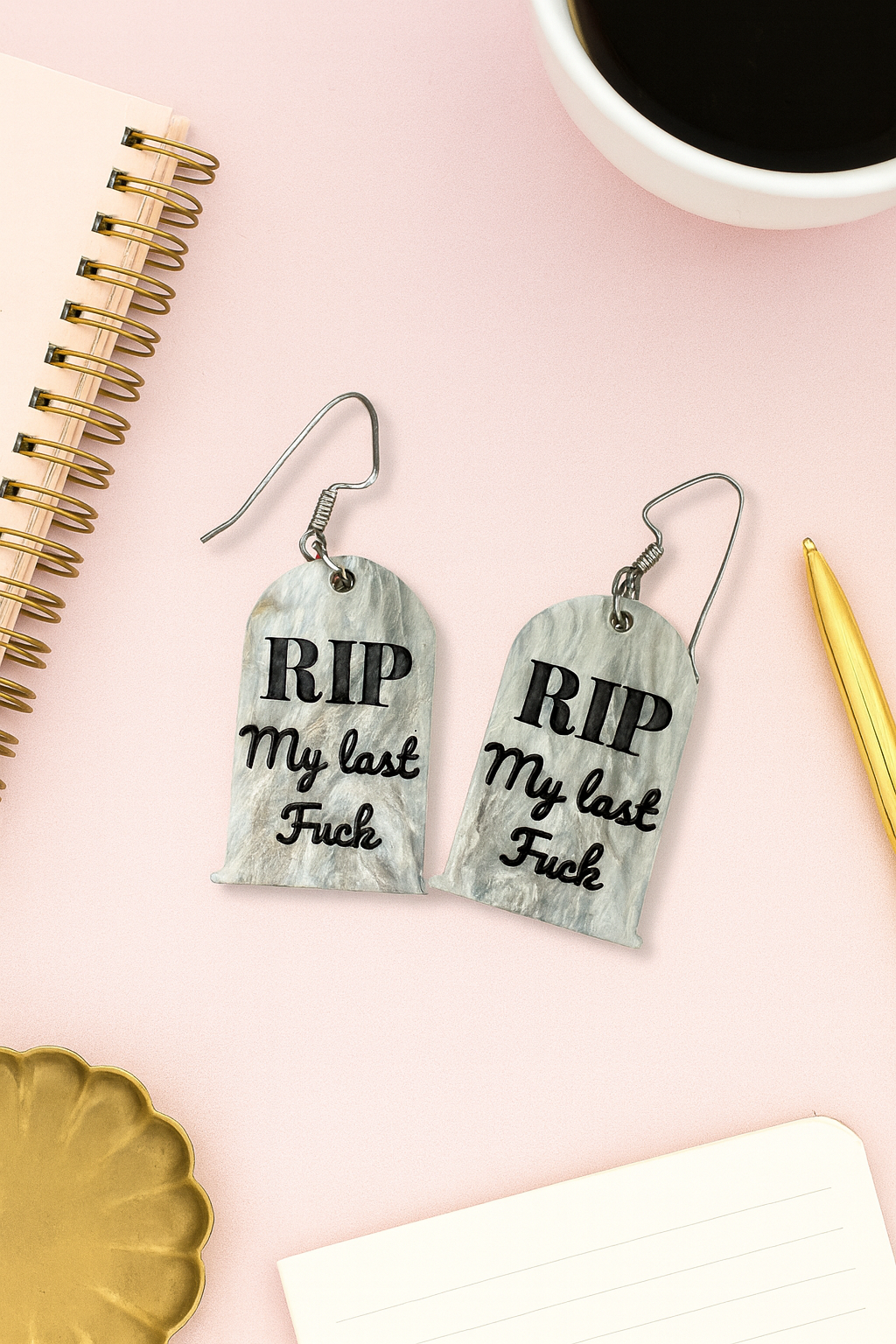 RIP My Last Fuck Earrings – Sarcastic Tombstone Statement Jewelry for the Bold & Burnt Out