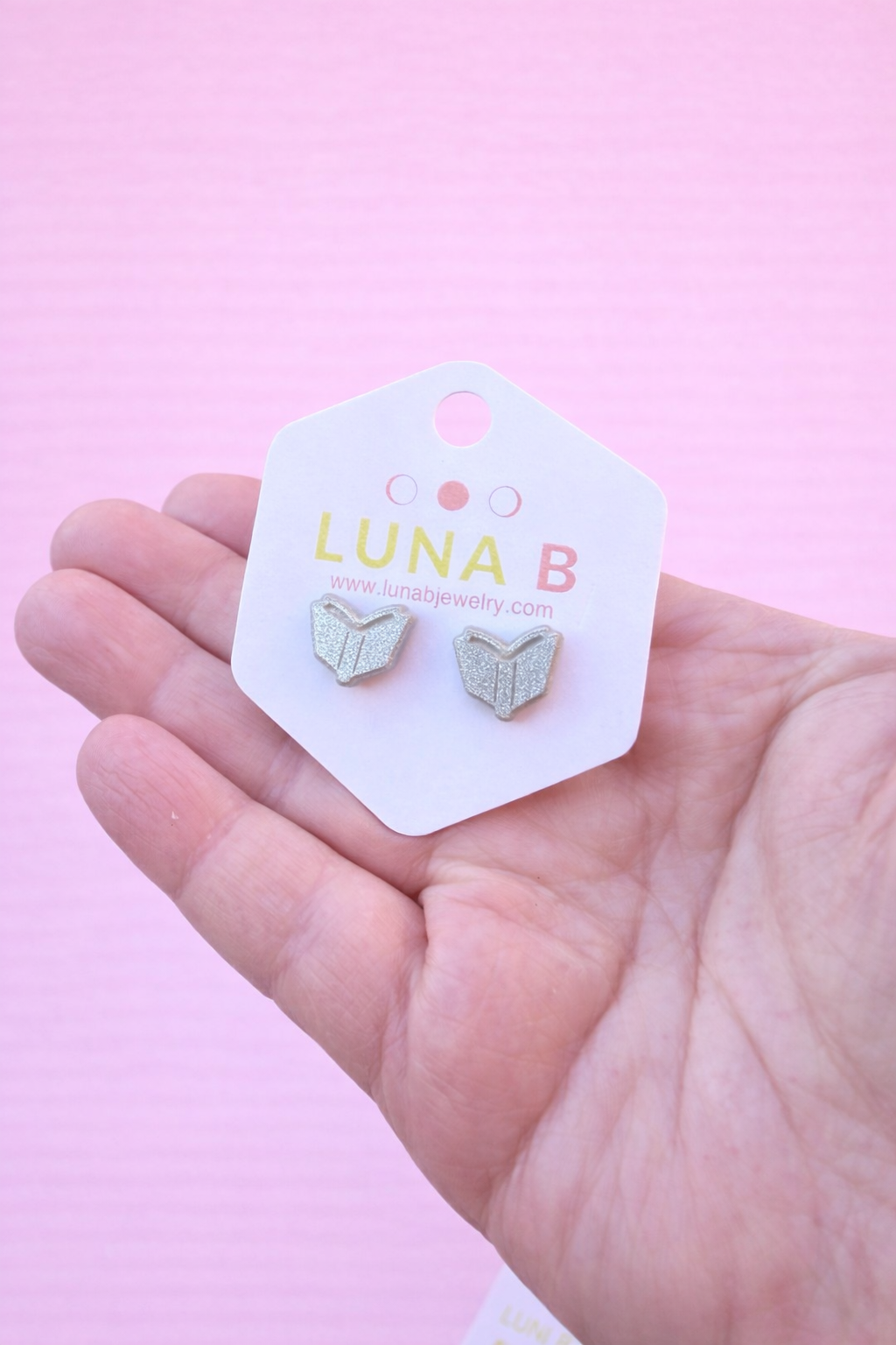 Open Book Stud Earrings – Silver Glitter