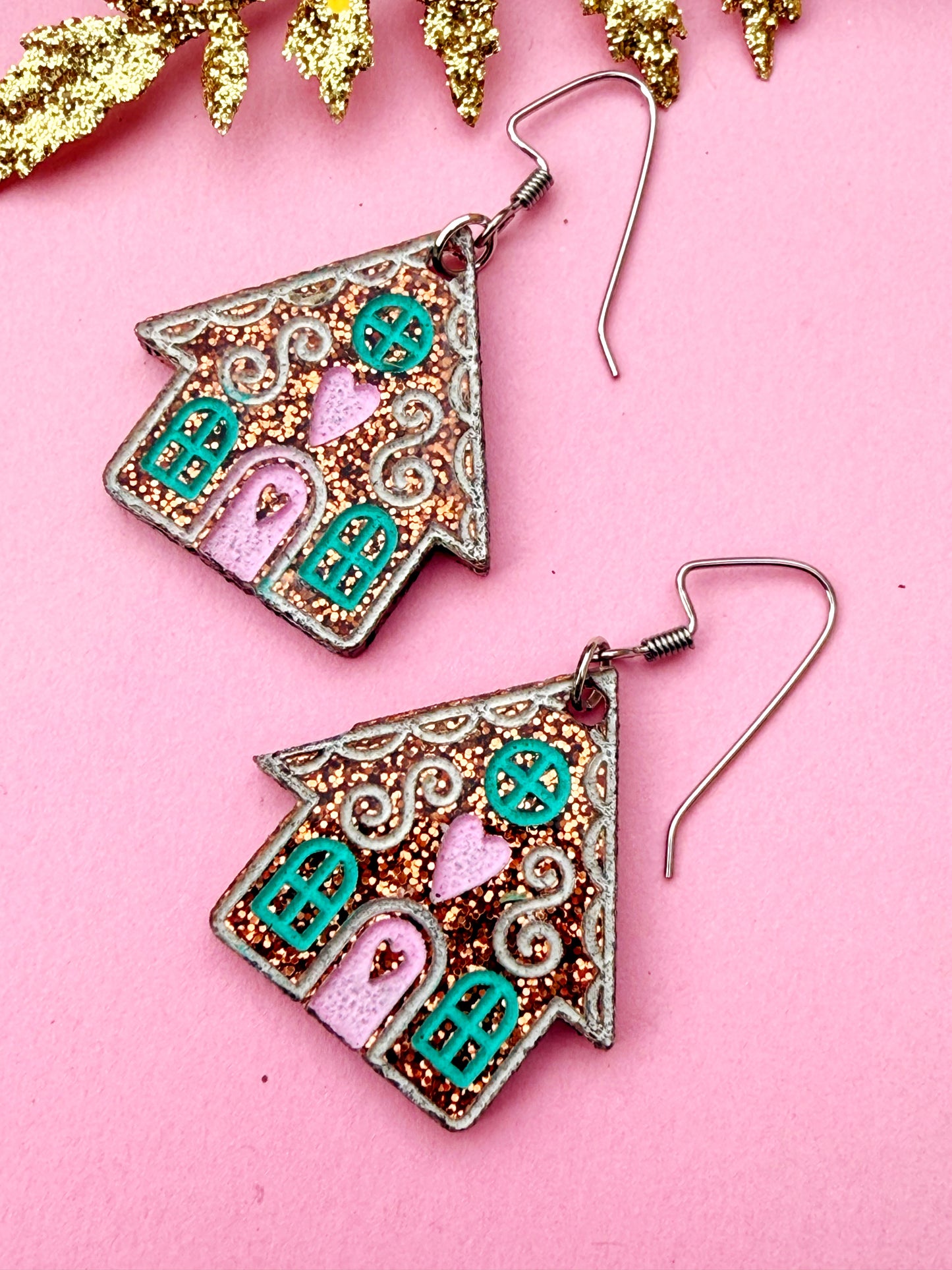 Gingerbread House Earrings – Glitter Candy Cottage Holiday Dangles | Luna B Jewelry