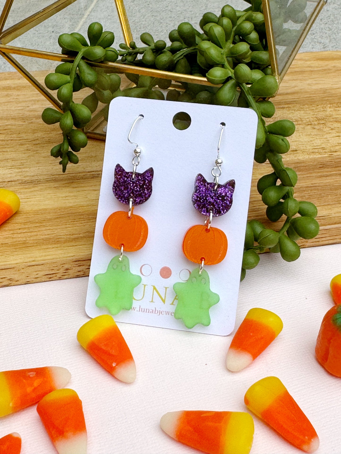 Glow-in-the-Dark Halloween Dangle Earrings – Ghosts, Pumpkins & Cats