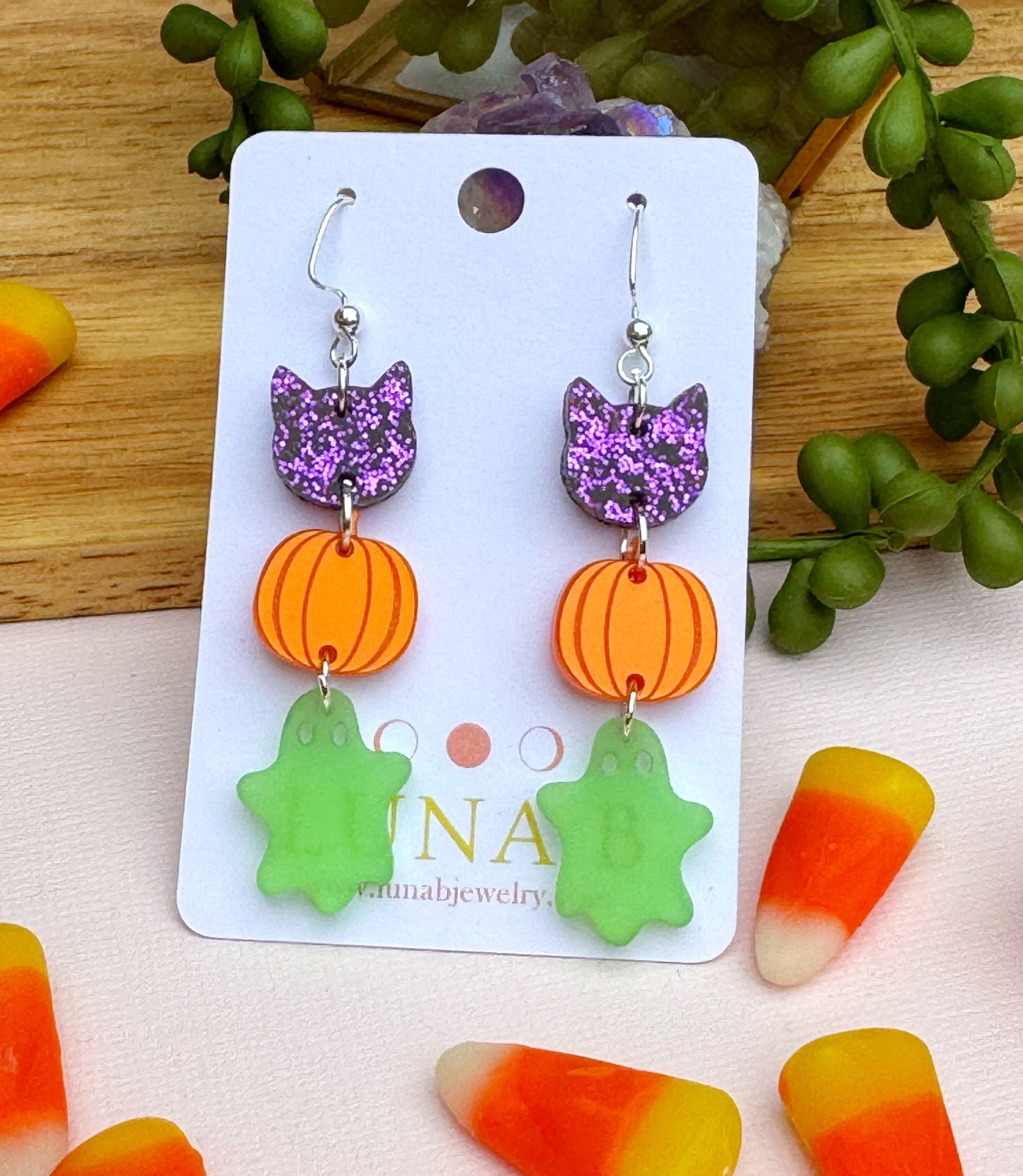 Glow-in-the-Dark Halloween Dangle Earrings – Ghosts, Pumpkins & Cats