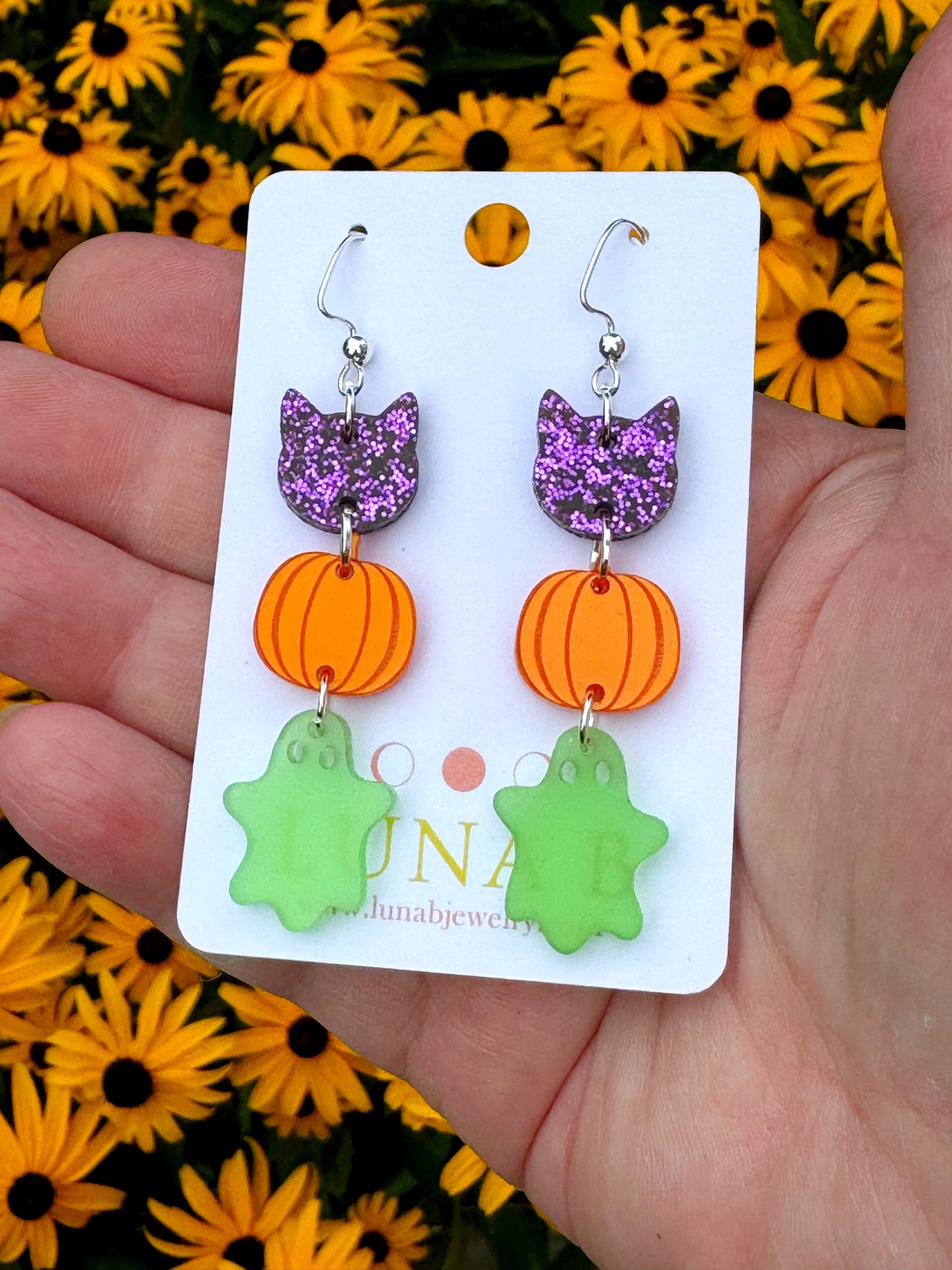 Glow-in-the-Dark Halloween Dangle Earrings – Ghosts, Pumpkins & Cats