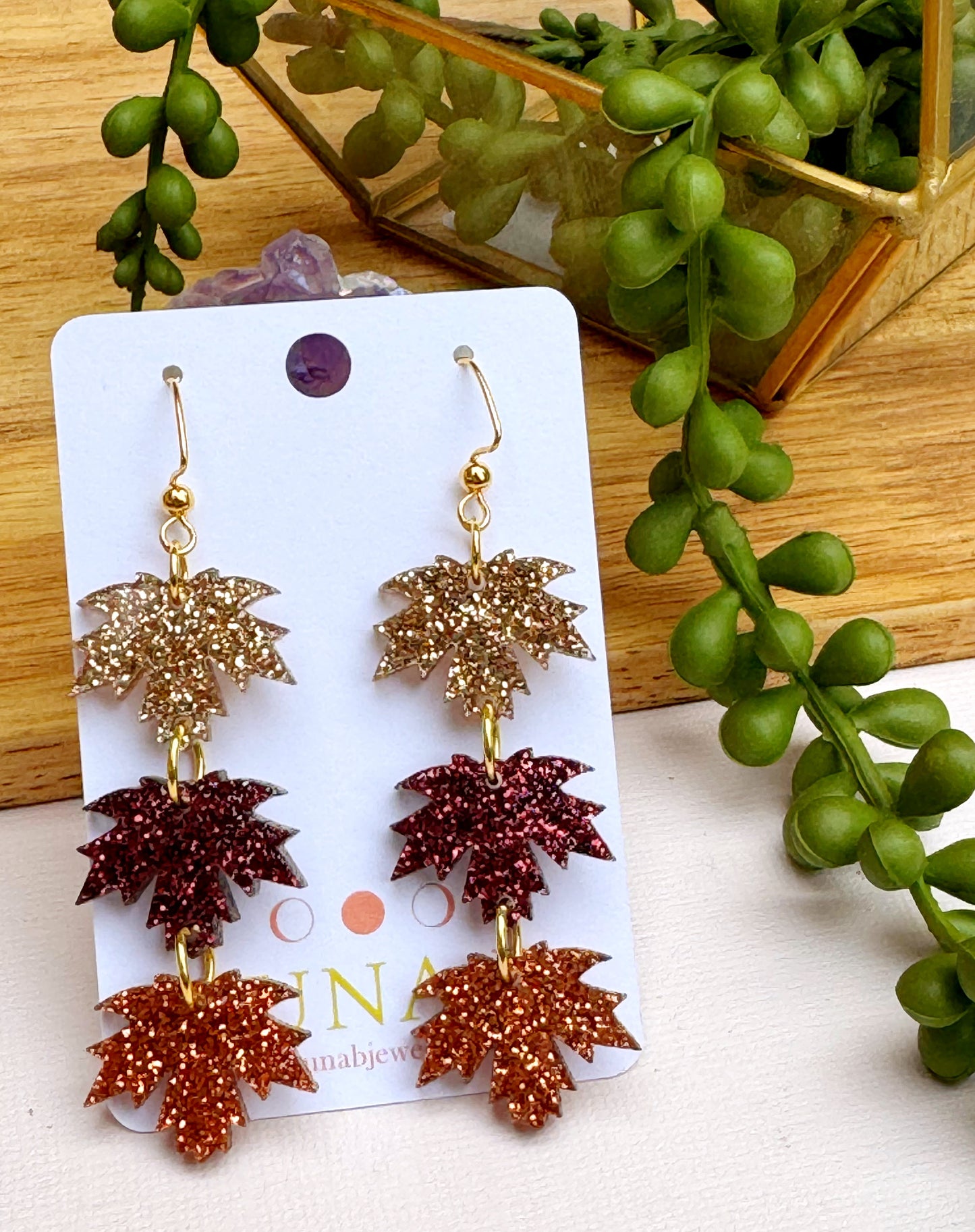 🍂 Glittery Fall Leaf Earrings – Handmade Autumn Jewelry