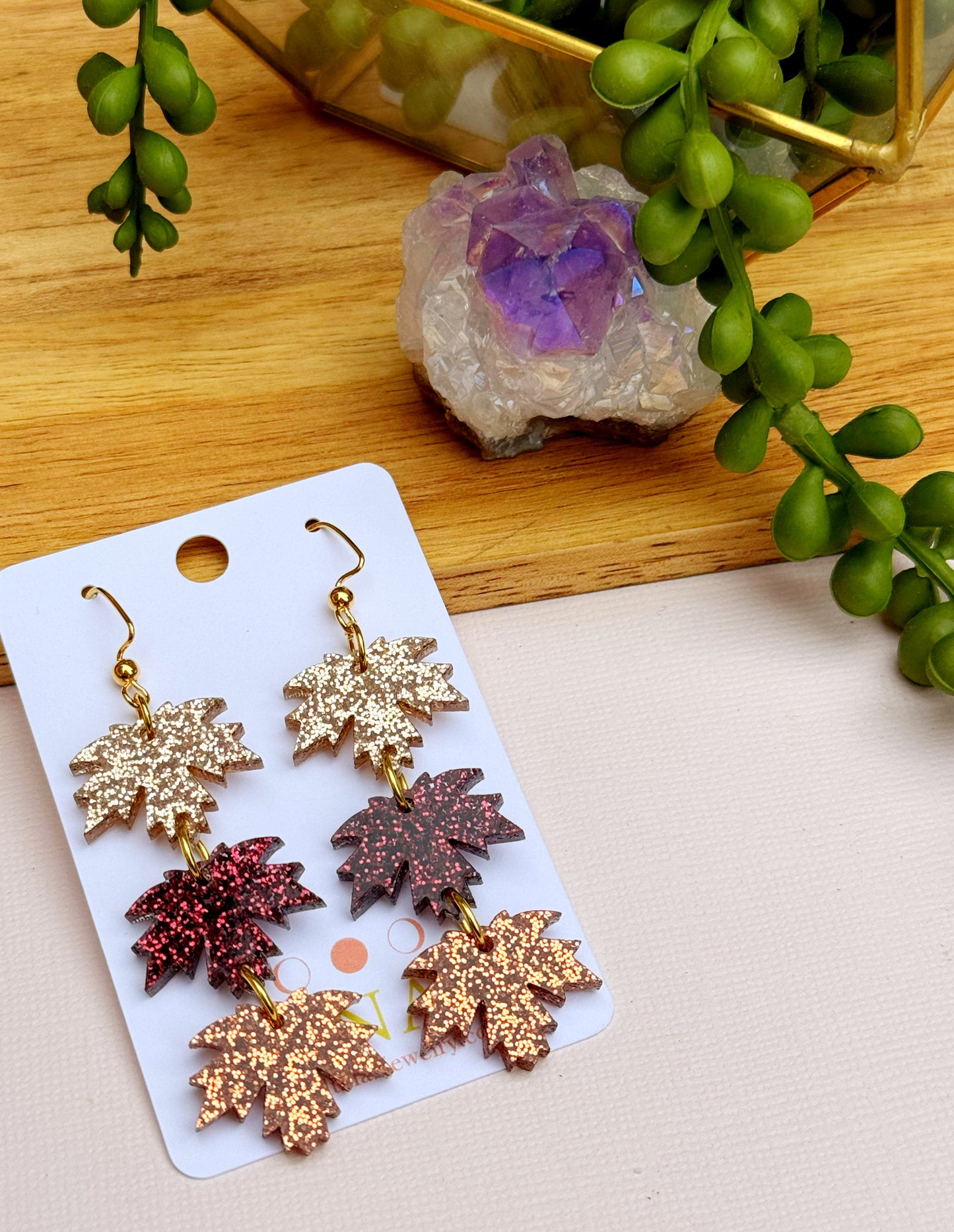 🍂 Glittery Fall Leaf Earrings – Handmade Autumn Jewelry