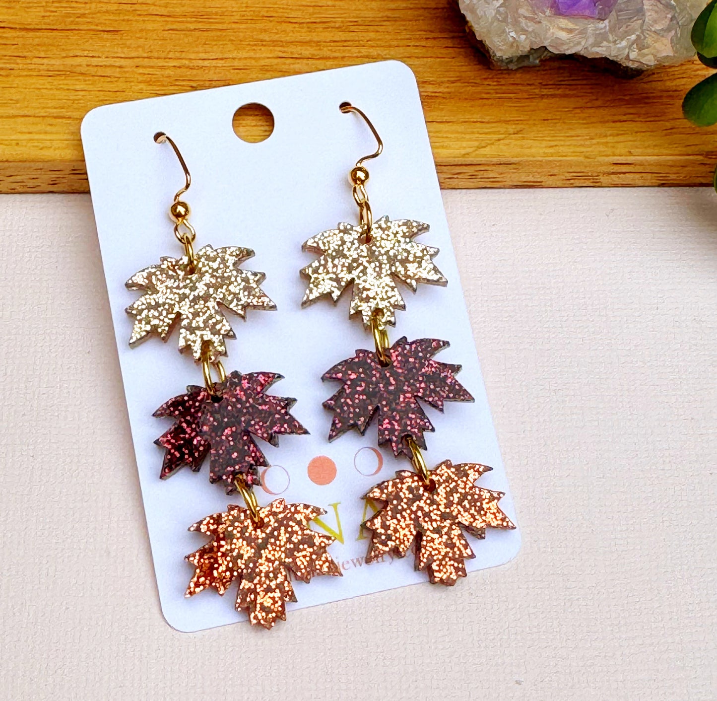 🍂 Glittery Fall Leaf Earrings – Handmade Autumn Jewelry
