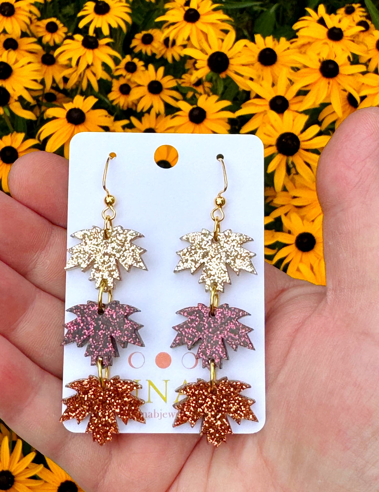 🍂 Glittery Fall Leaf Earrings – Handmade Autumn Jewelry