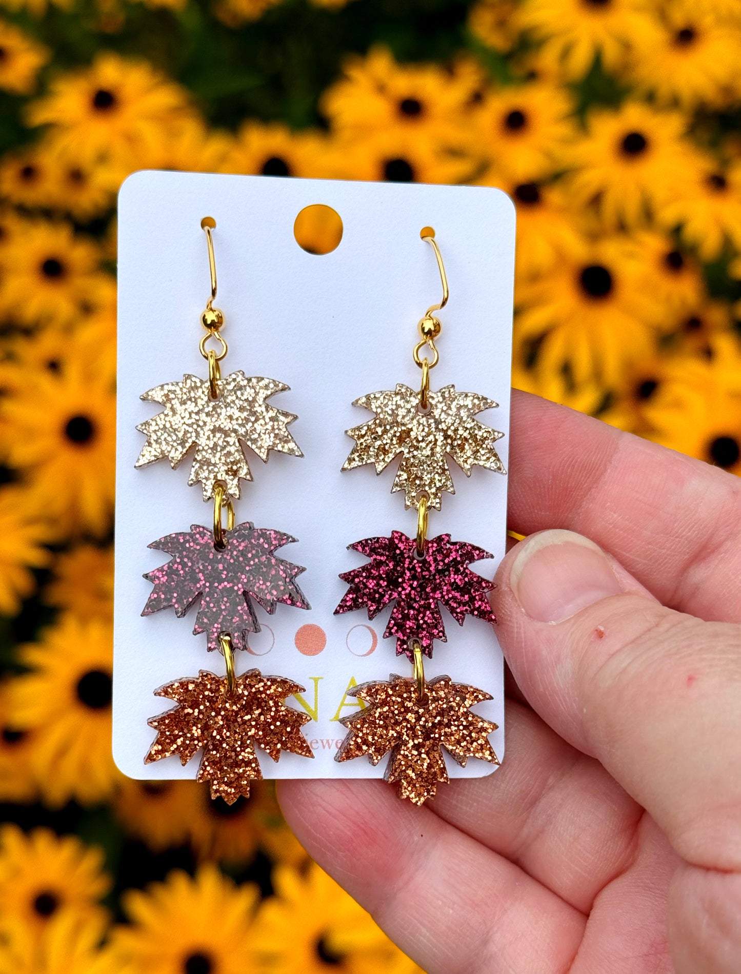 🍂 Glittery Fall Leaf Earrings – Handmade Autumn Jewelry