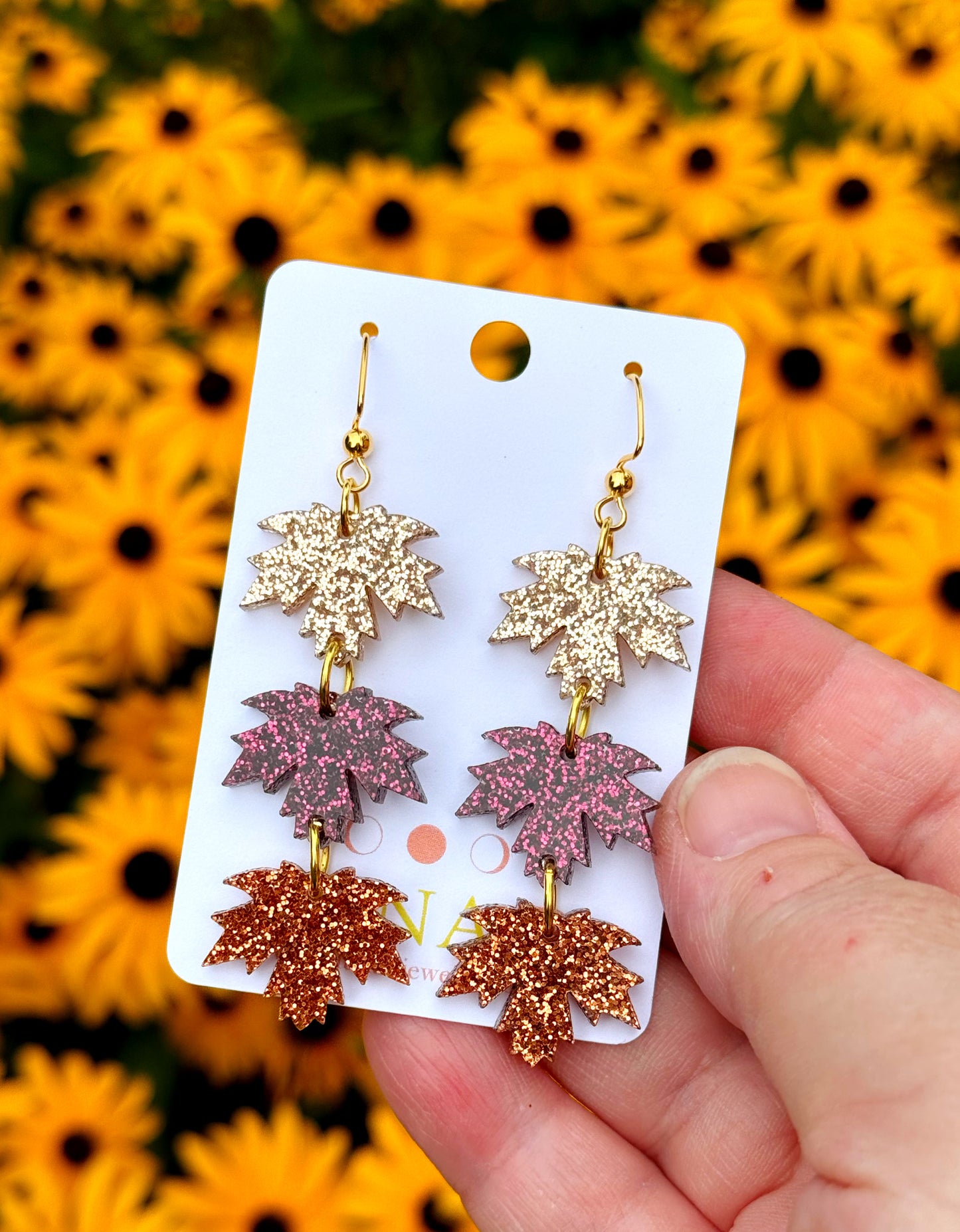 🍂 Glittery Fall Leaf Earrings – Handmade Autumn Jewelry
