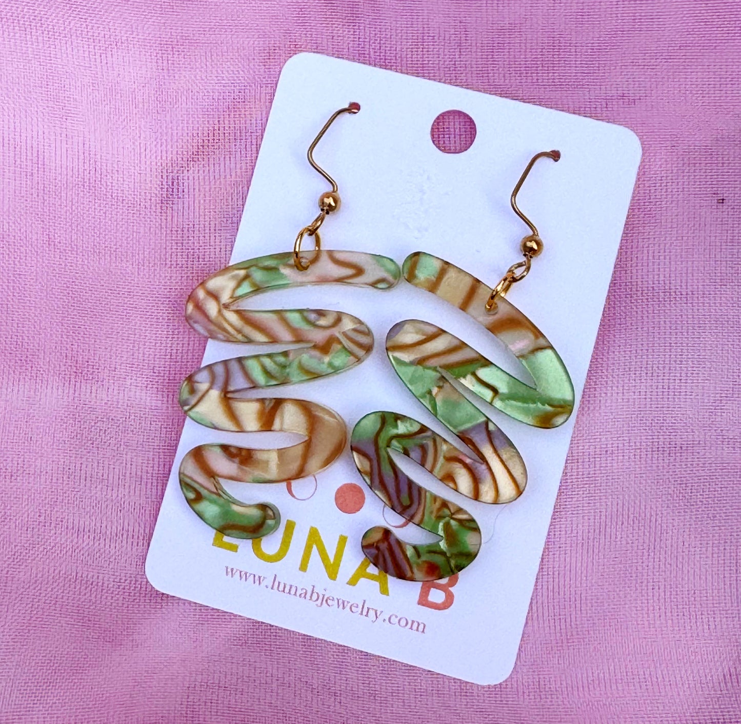 Squiggle Statement Earrings – Glitter Purple or Faux Abalone Acrylic