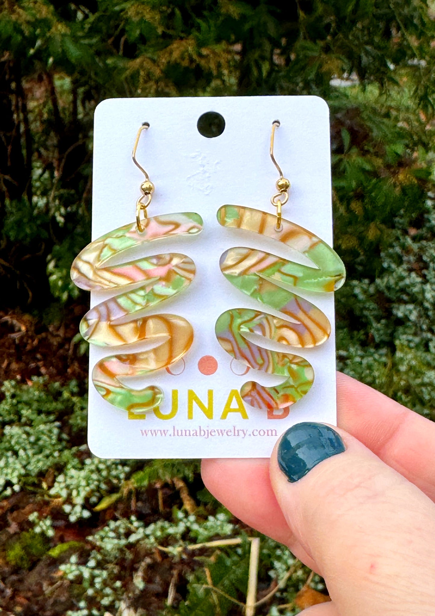 Squiggle Statement Earrings – Glitter Purple or Faux Abalone Acrylic