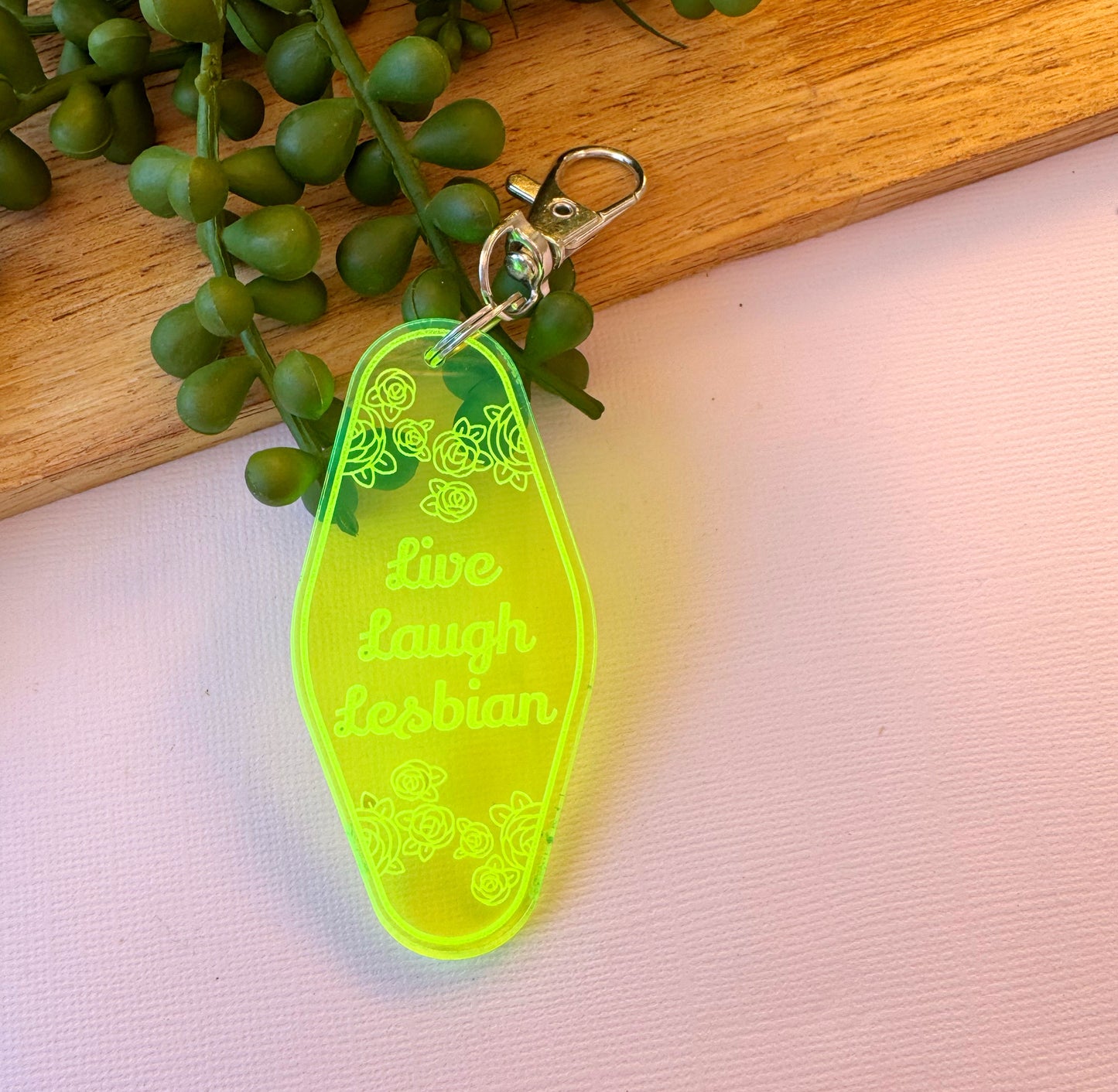 Live Laugh Lesbian Motel Keychain
