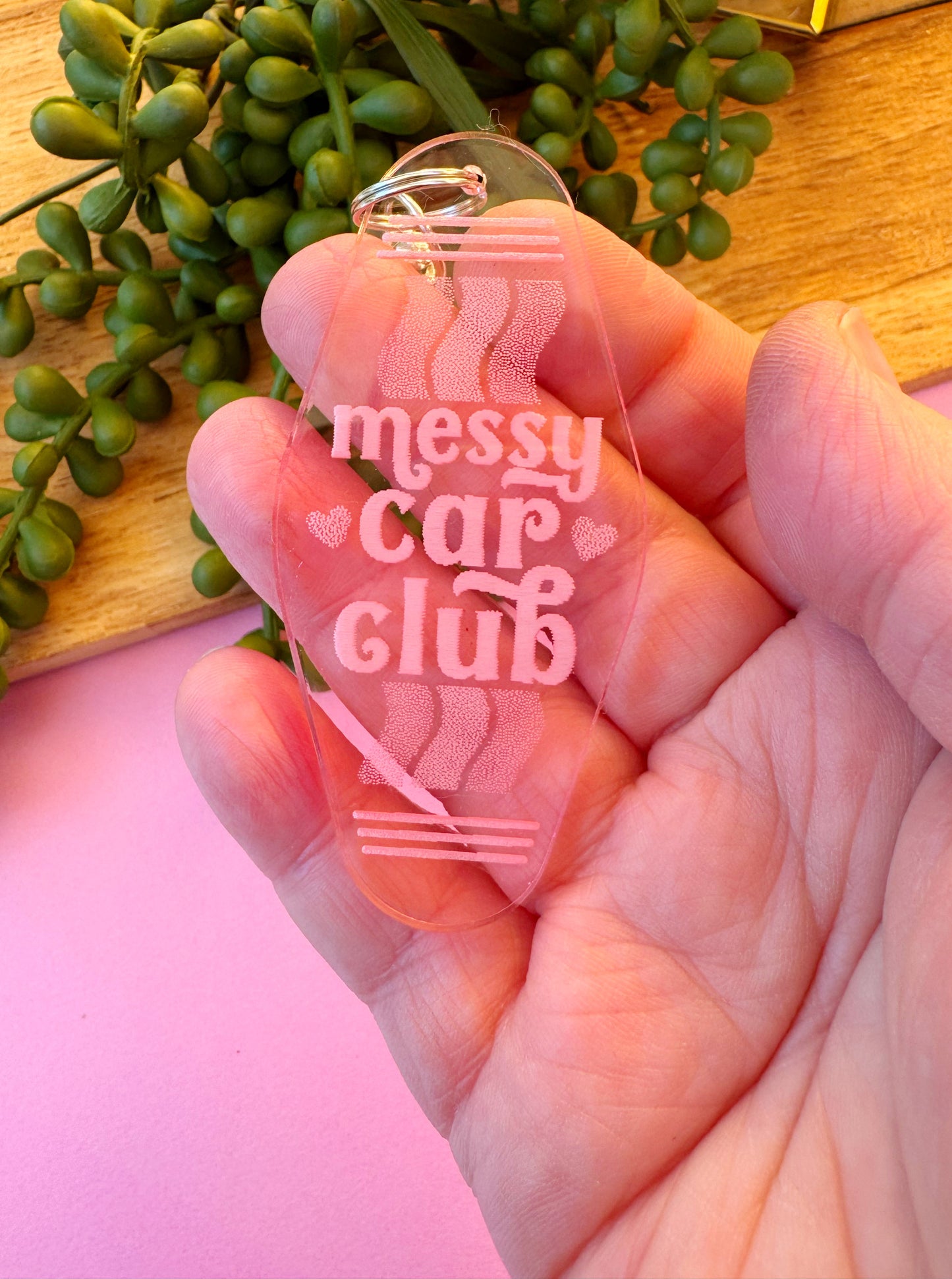 Messy Car Club Motel Keychain – Laser-Cut Acrylic in Retro Colors