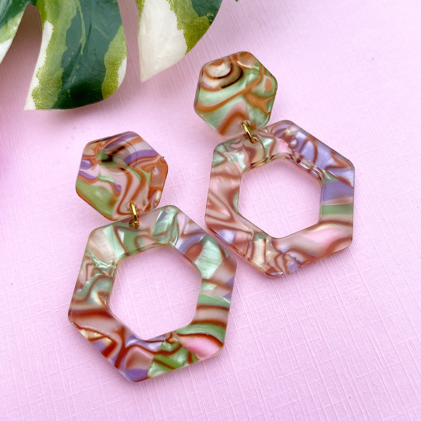 Double Hexagon Post Earrings