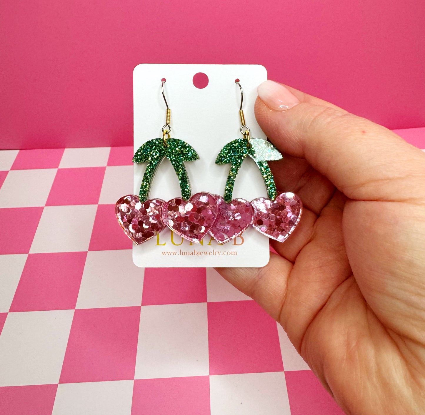 Pink Sweetheart Cherry Earrings