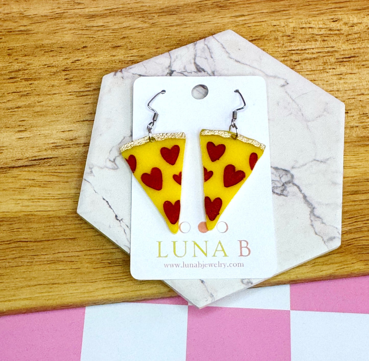 Pizza Slice Earrings – Handmade Heart Pepperoni Jewelry