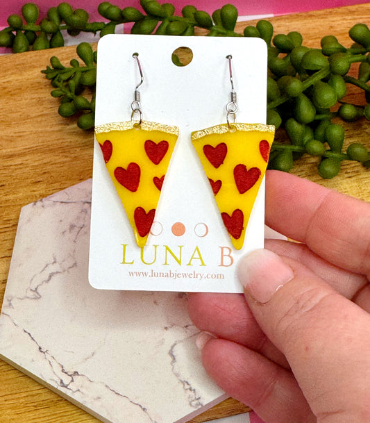 Pizza Slice Earrings – Handmade Heart Pepperoni Jewelry