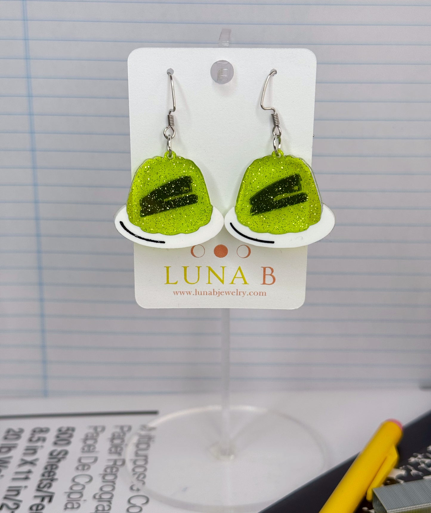 Jim's Prank Earrings | Stapler in Jello Earrings