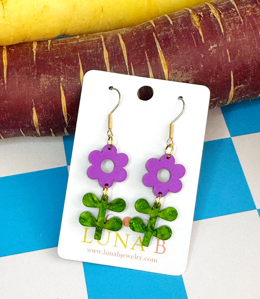 Purple Spring Flower Earrings