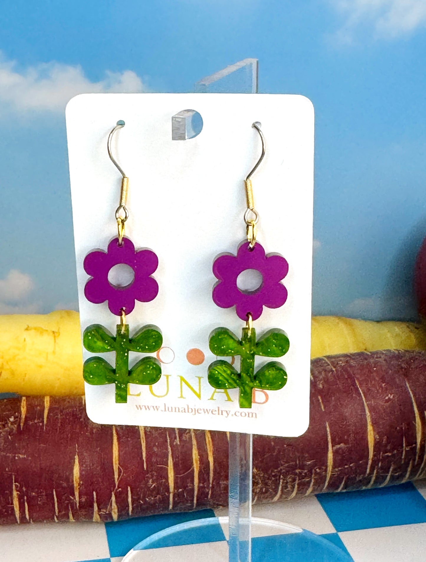 Purple Spring Flower Earrings