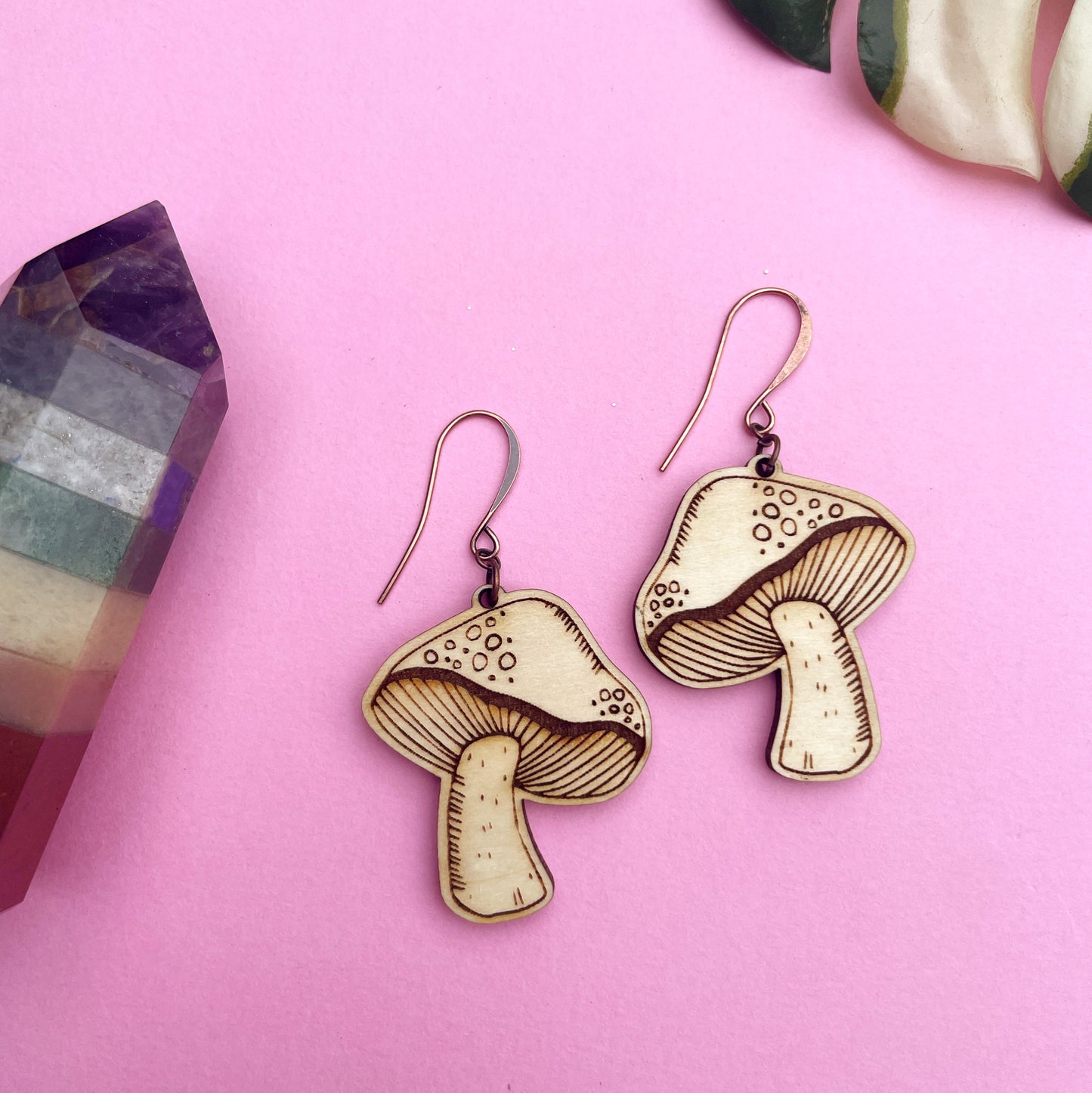 Wood Mushroom Earrings
