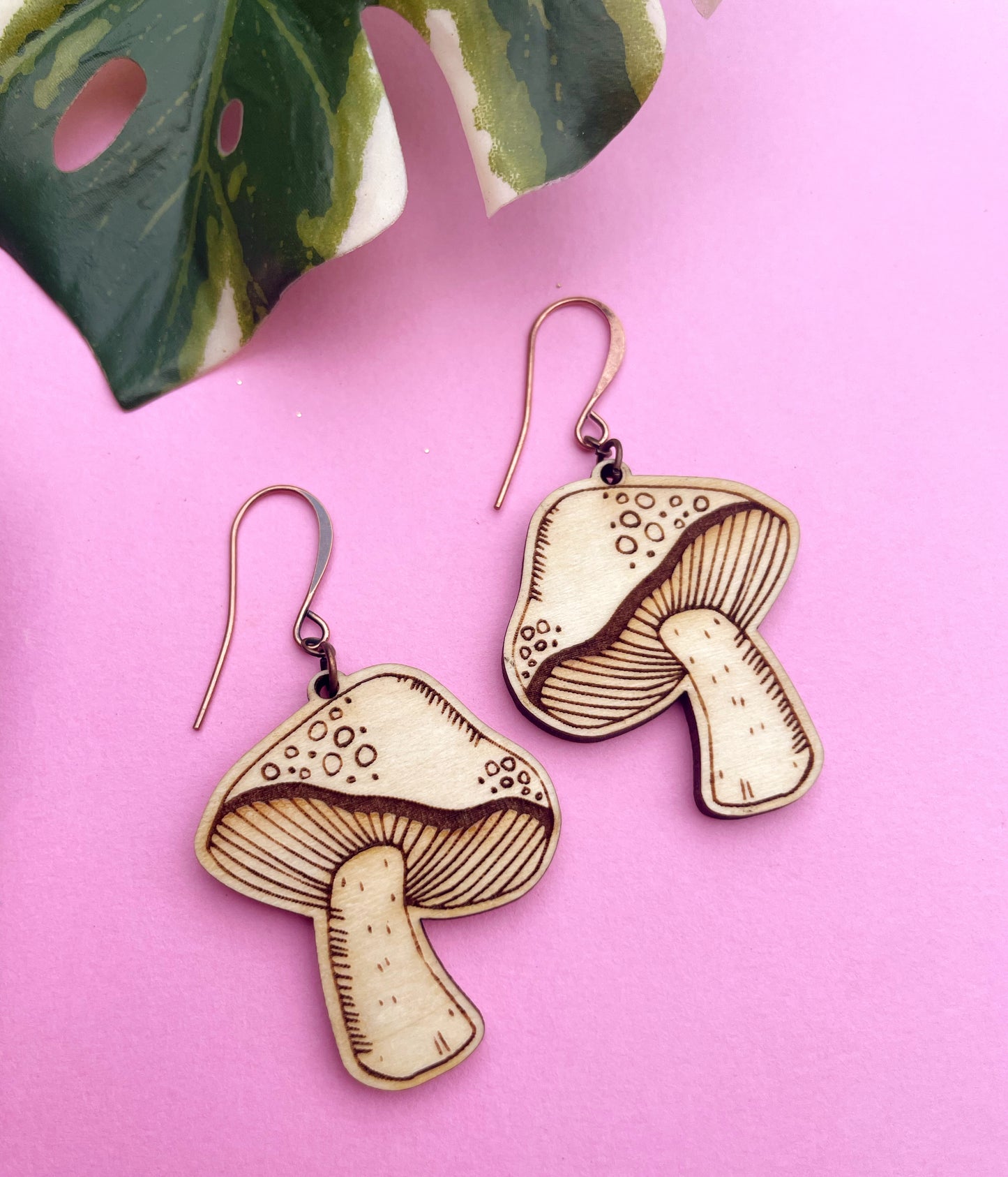Wood Mushroom Earrings