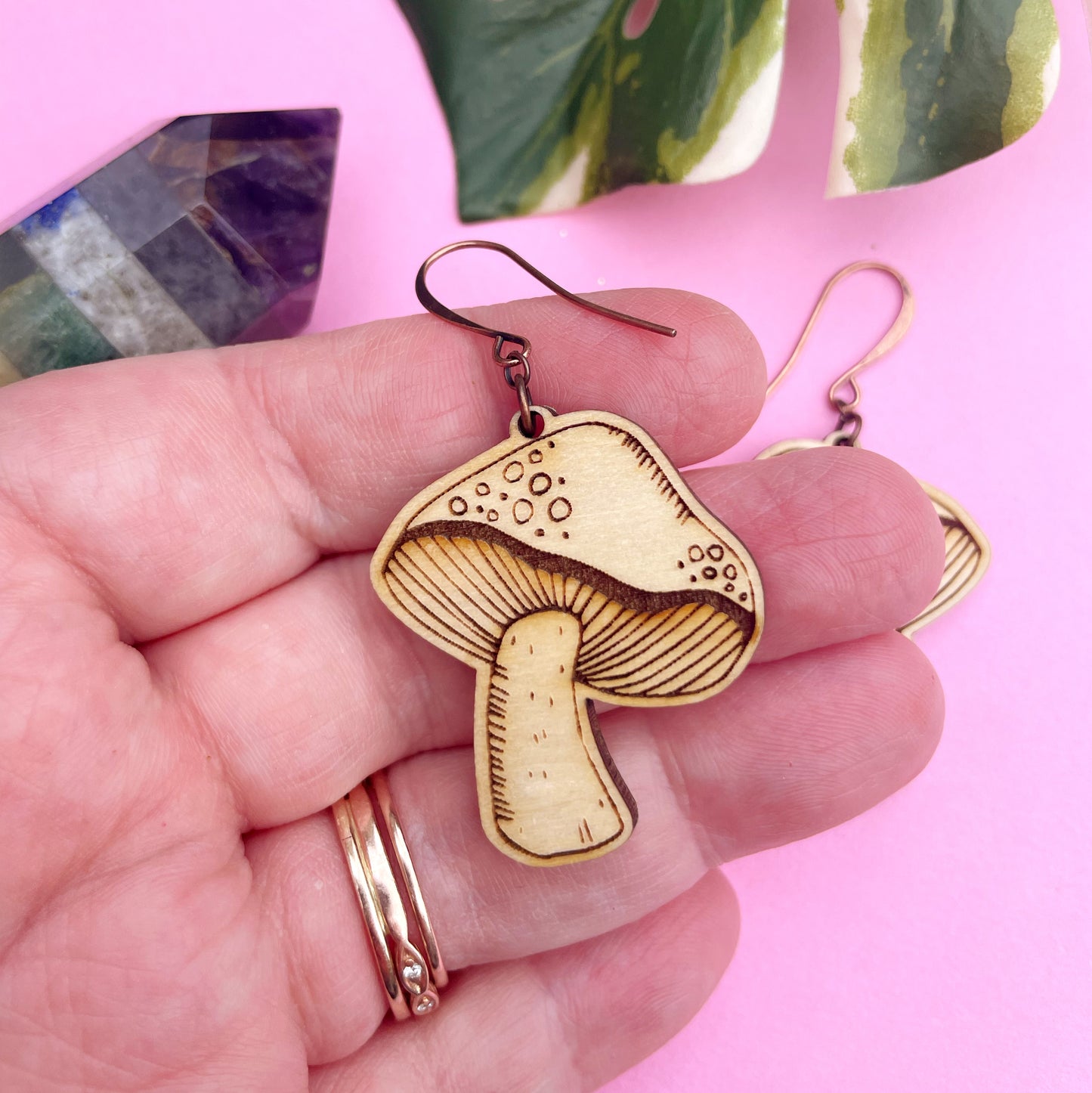 Wood Mushroom Earrings