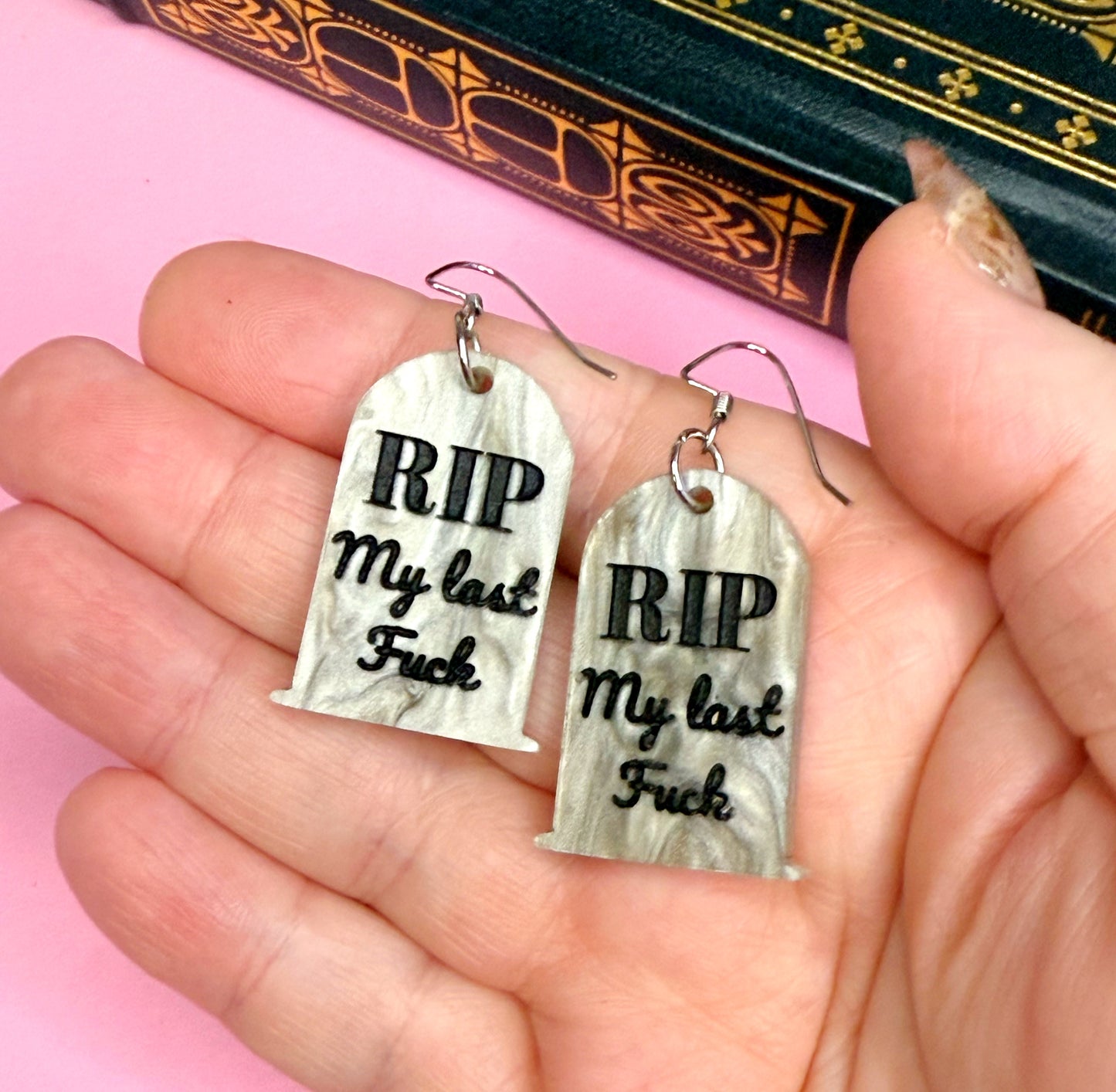 RIP My Last Fuck Earrings – Sarcastic Tombstone Statement Jewelry for the Bold & Burnt Out