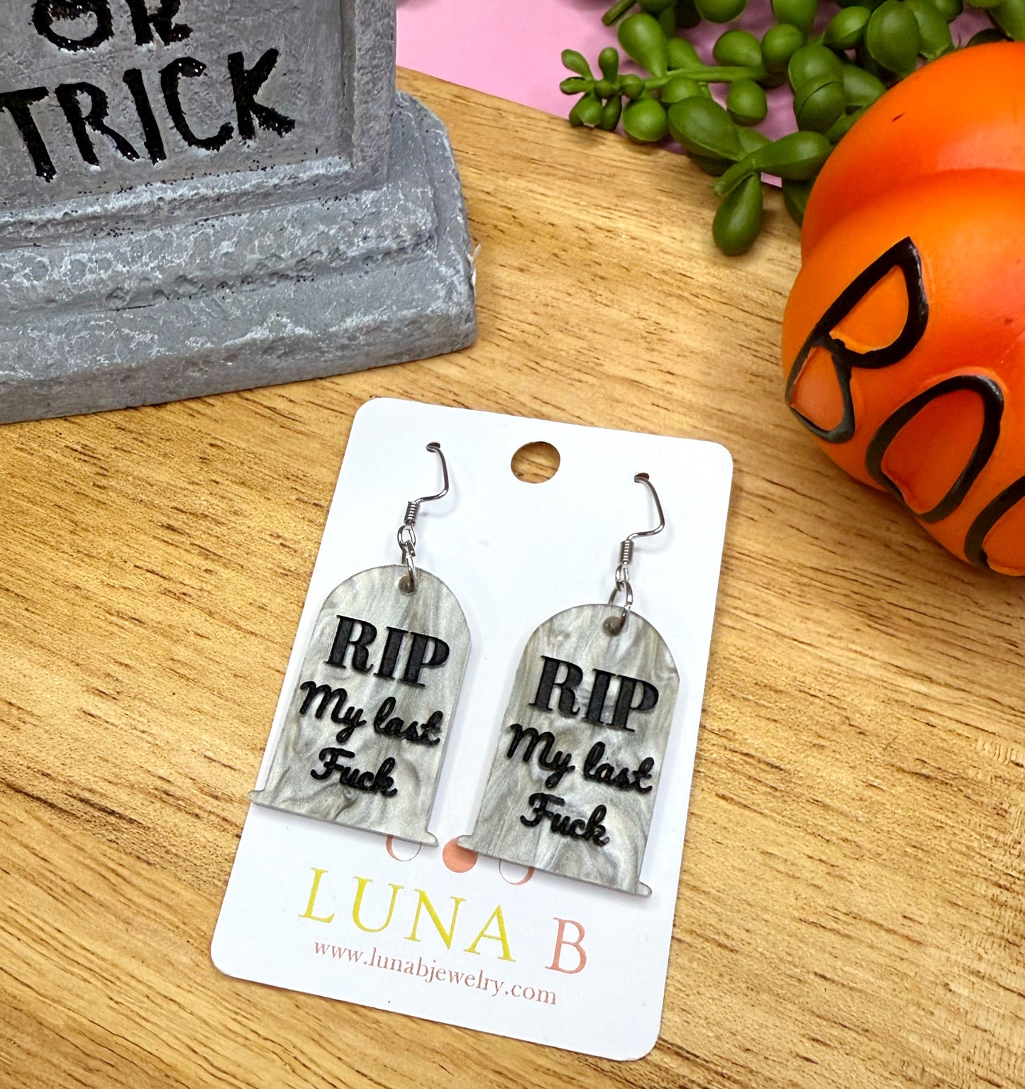 RIP My Last Fuck Earrings – Sarcastic Tombstone Statement Jewelry for the Bold & Burnt Out
