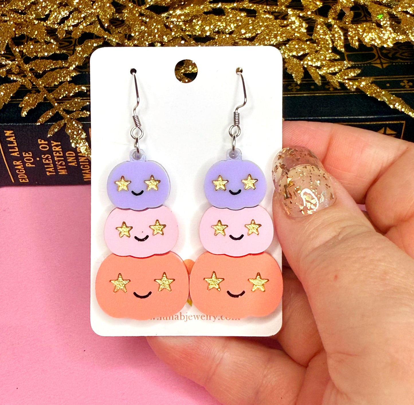 Starry-Eyed Pumpkin Stack Earrings – Pastel Fall Jewelry for Sensitive Ears