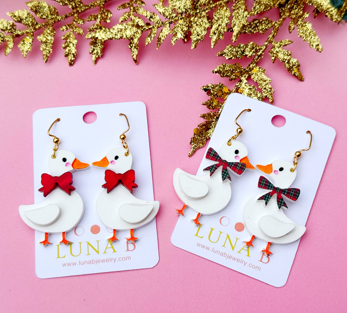 Holiday Duck Earrings – Festive Bow Acrylic Dangles | Luna B Jewelry