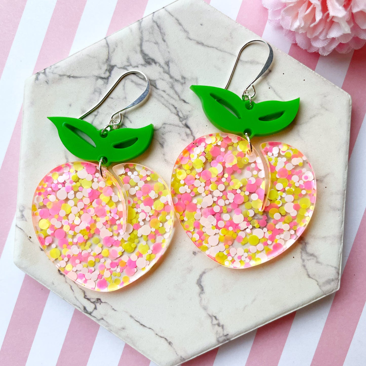 Peach Statement Earrings – Sweet & Juicy Acrylic Jewelry