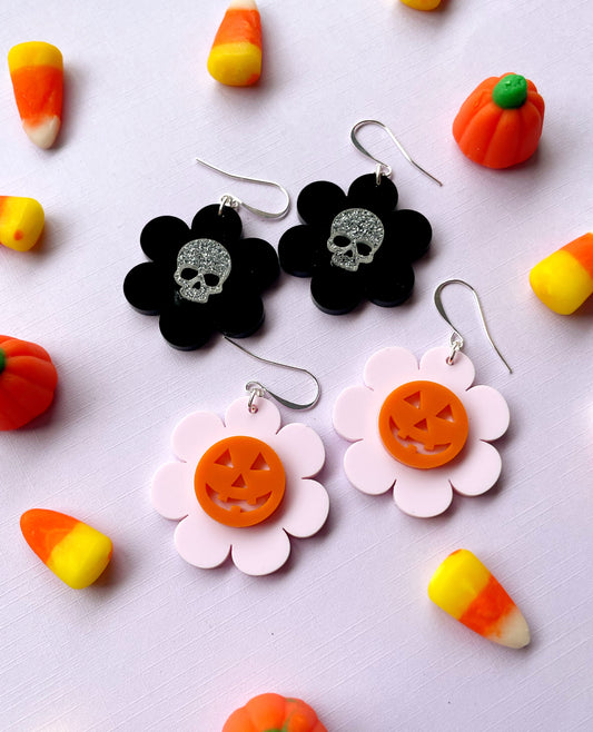 Spooky Blossom Earrings - Skulls or Pumpkins