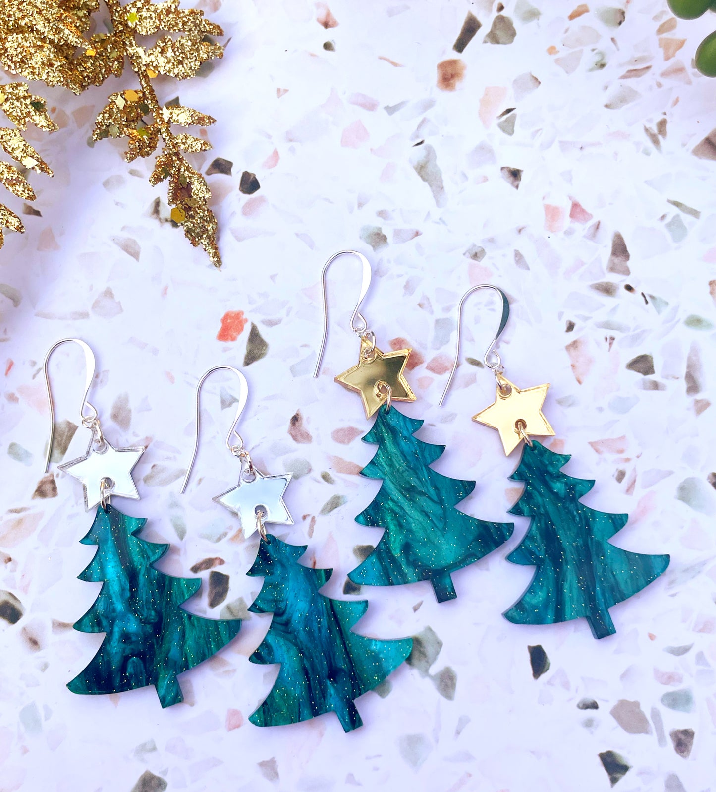 Retro Glam Christmas Tree Earrings