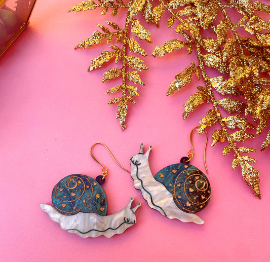 Cosmic Emerald Snail Earrings