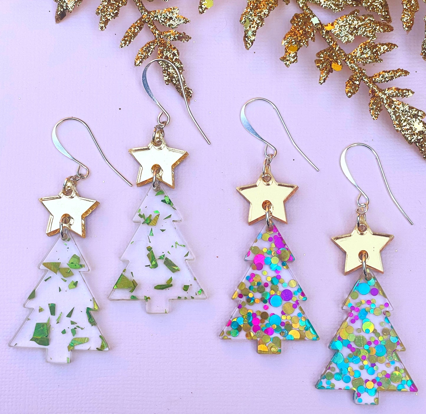 Happy Holiday Tree Earrings (in polka dot or green flecks)
