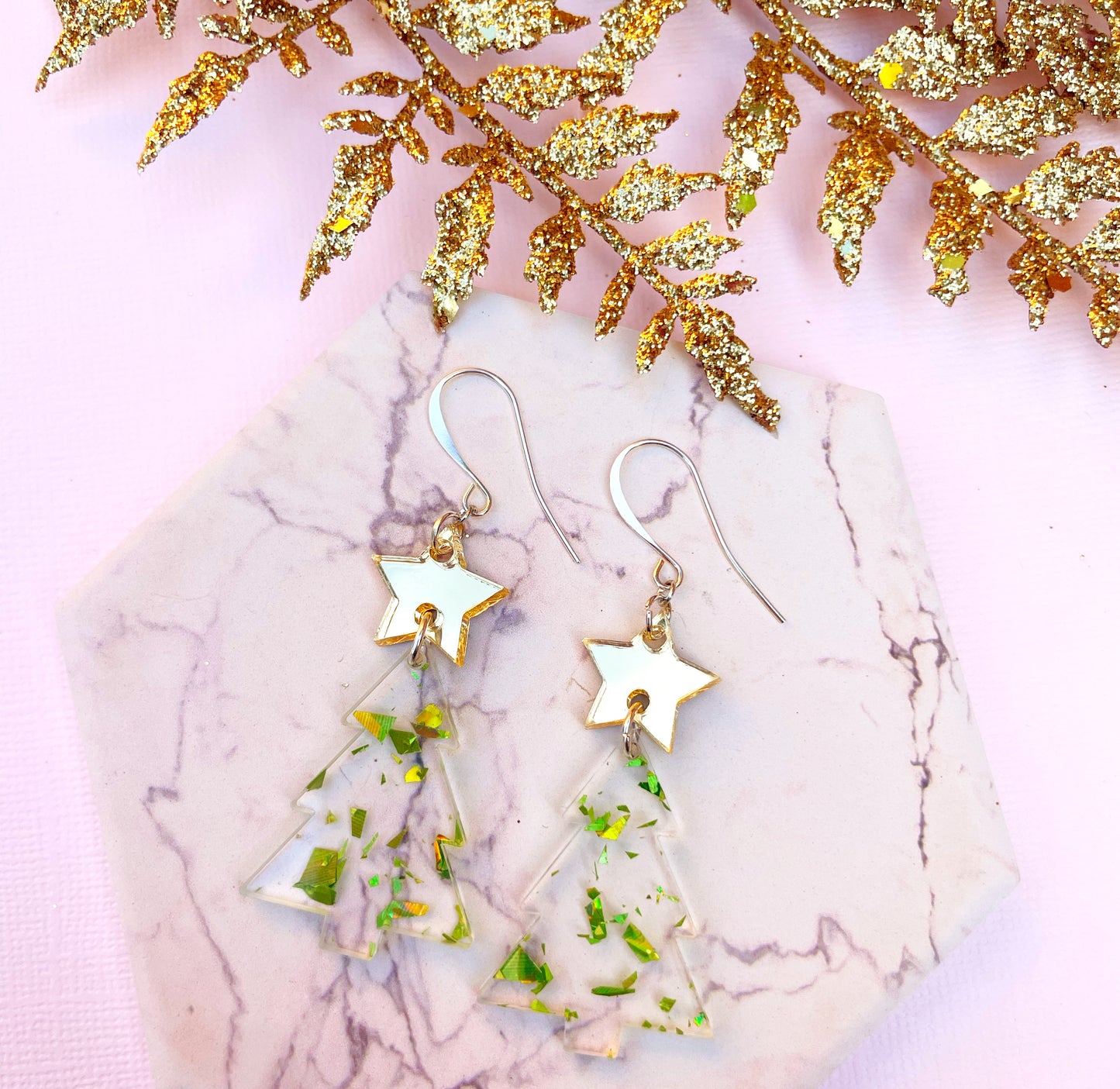 Happy Holiday Tree Earrings (in polka dot or green flecks)