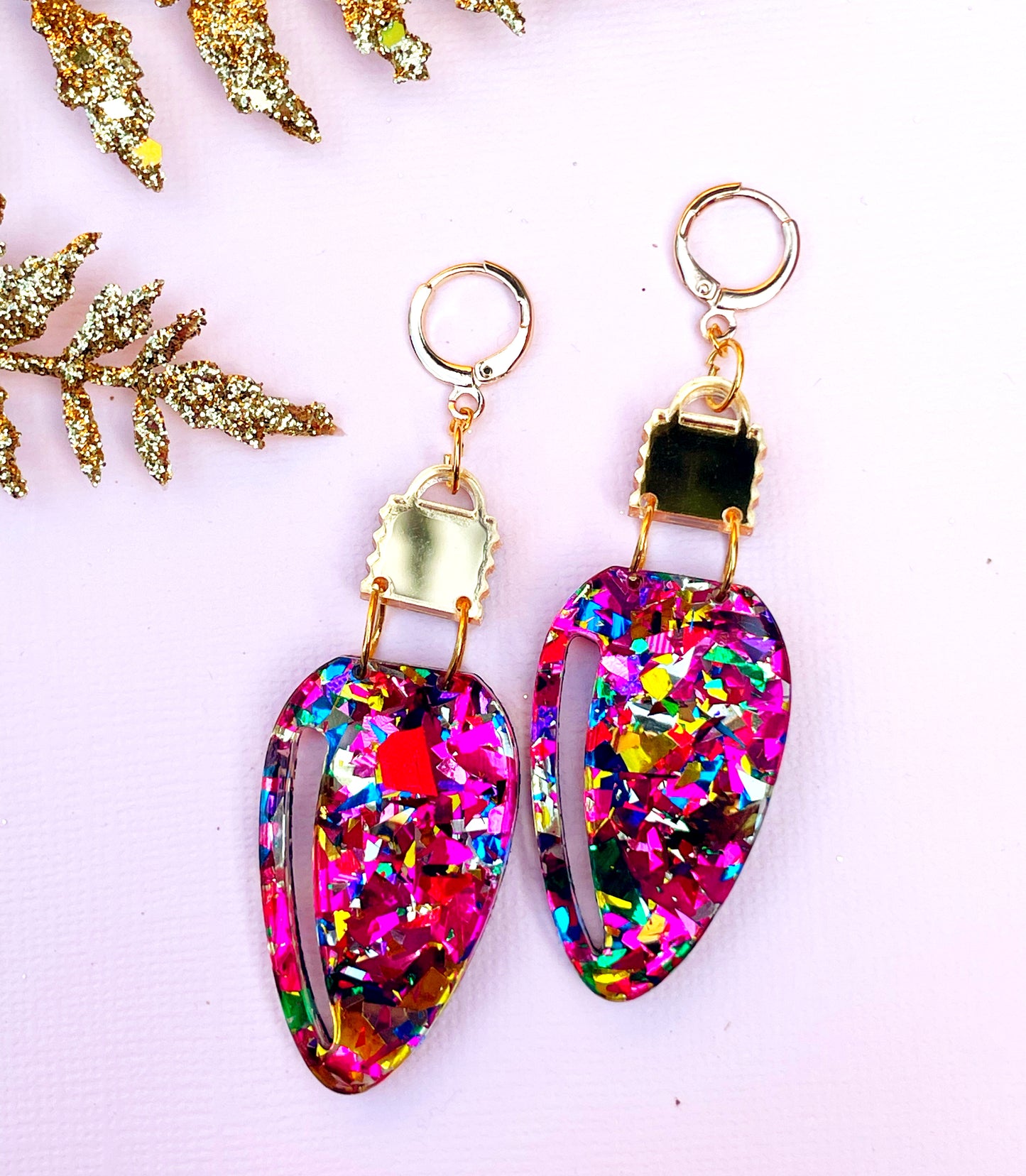 Pink Confetti Holiday Lights Earrings