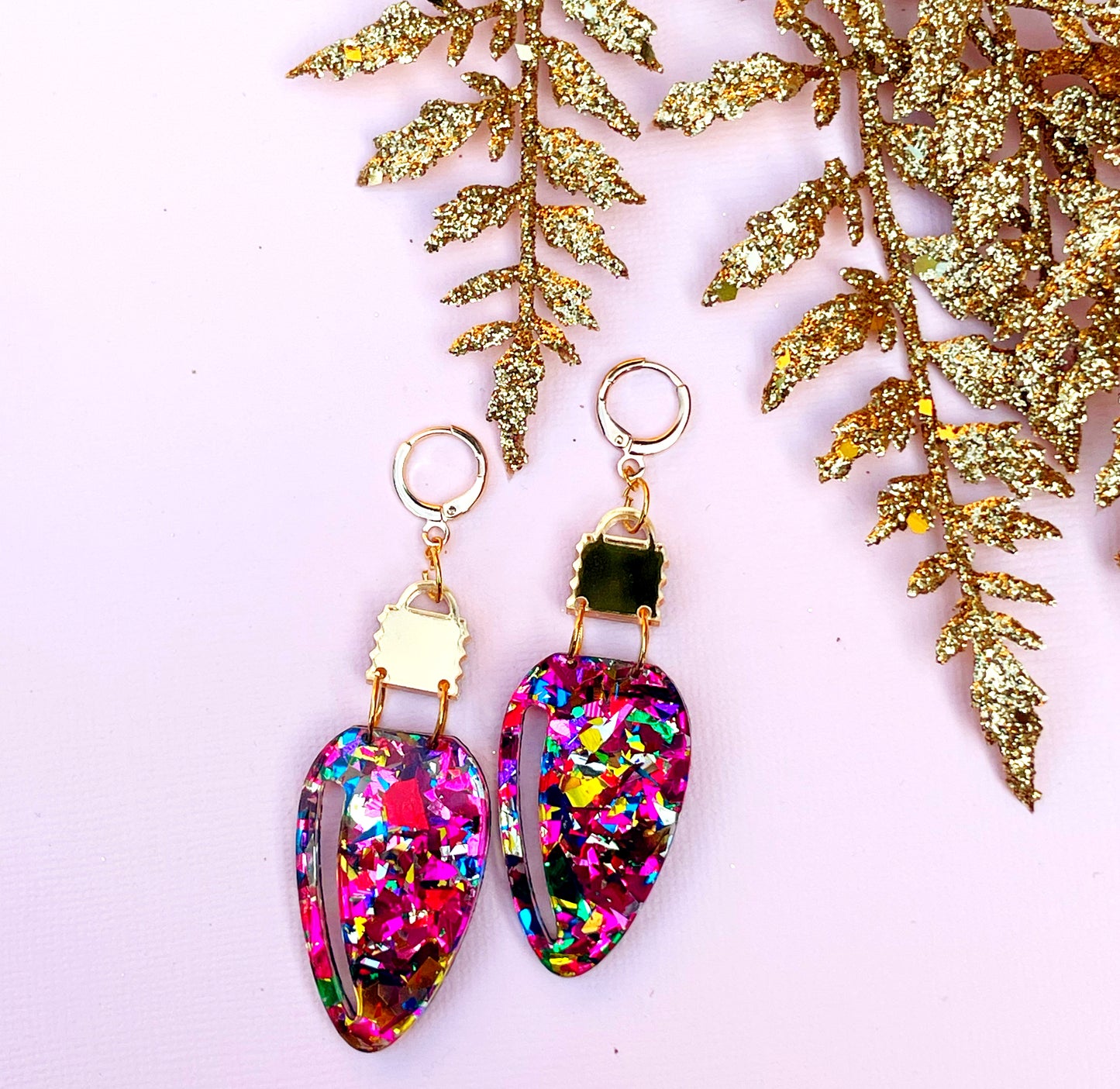 Pink Confetti Holiday Lights Earrings