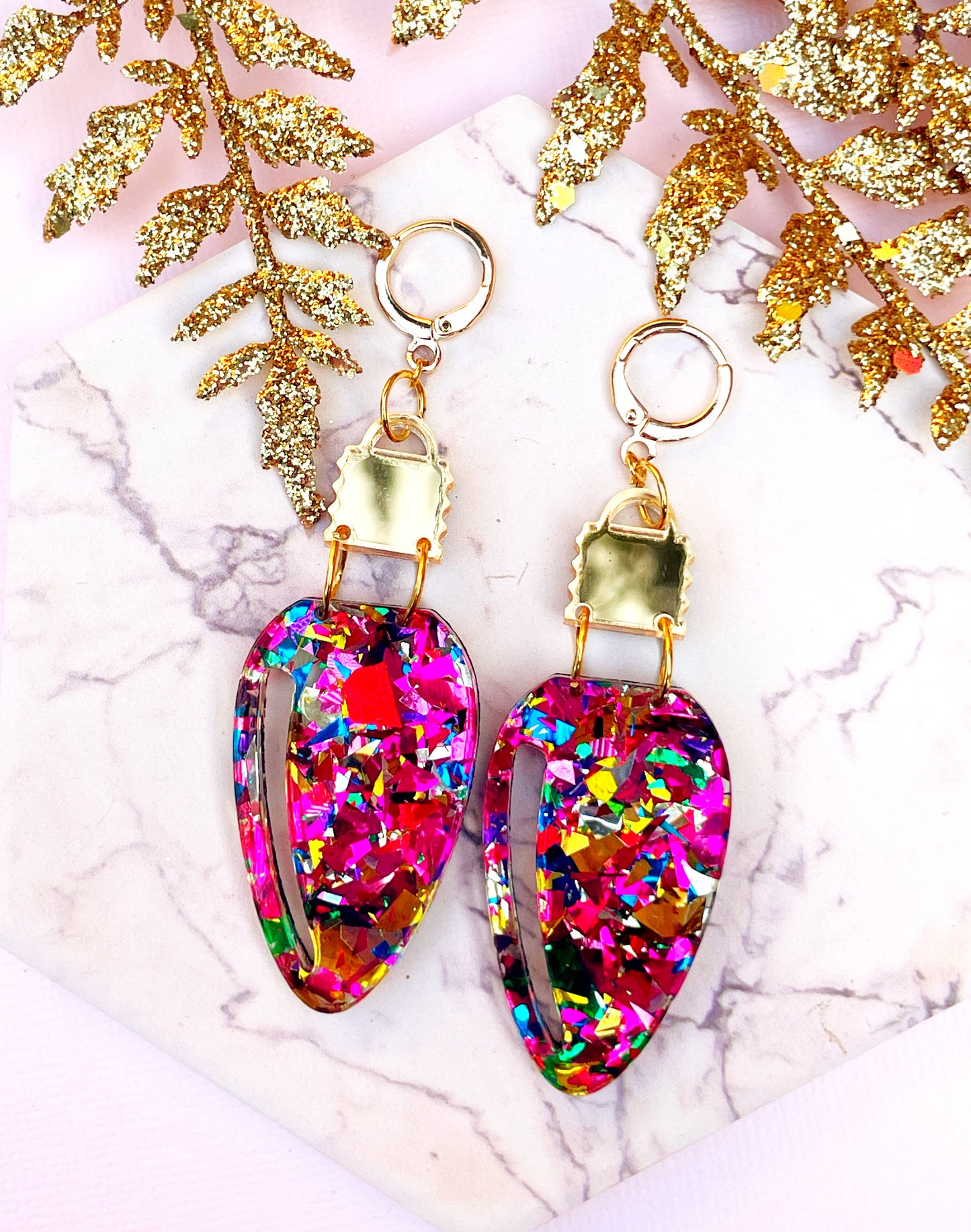 Pink Confetti Holiday Lights Earrings