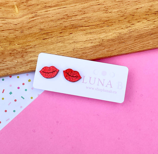 Red Glitter Lips Kiss Kiss Earrings