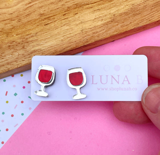 Red Red Wine Glass Stud Earrings